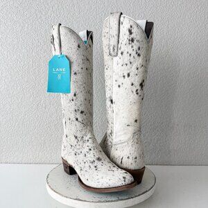 Lane Plain Jane Cowhide Cowboy Boots Tall Brown Western Hair on Hide Womens 9.5